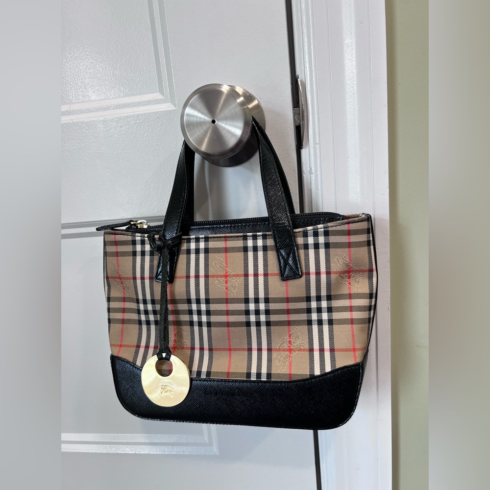 Auth🎊Vintage Burberry Mini Tote.Black and Tan